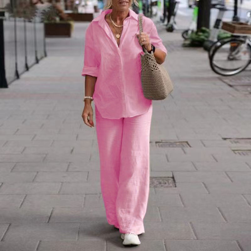 Women's Casual Solid-Colored Pants Wide-Leg Set