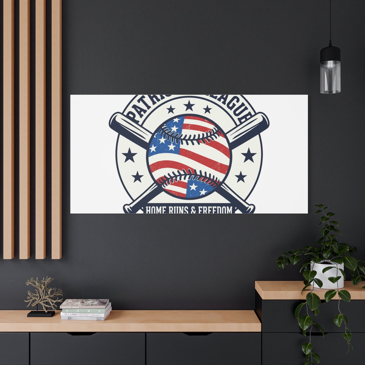 Patriotic Baseball Emblem Canvas | Vintage Red White Blue Baseball Wall Art