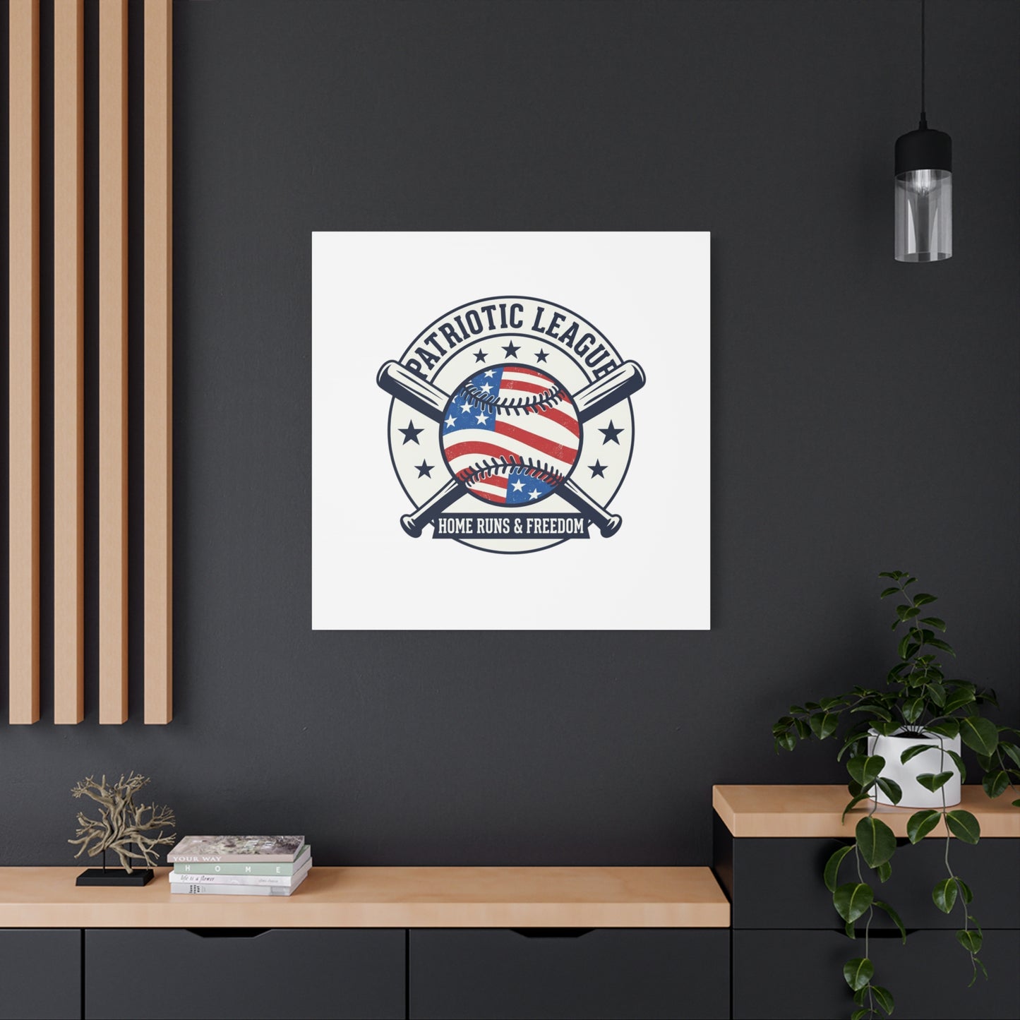Patriotic Baseball Emblem Canvas | Vintage Red White Blue Baseball Wall Art