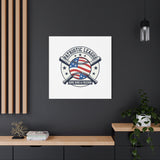 Patriotic Baseball Emblem Canvas | Vintage Red White Blue Baseball Wall Art