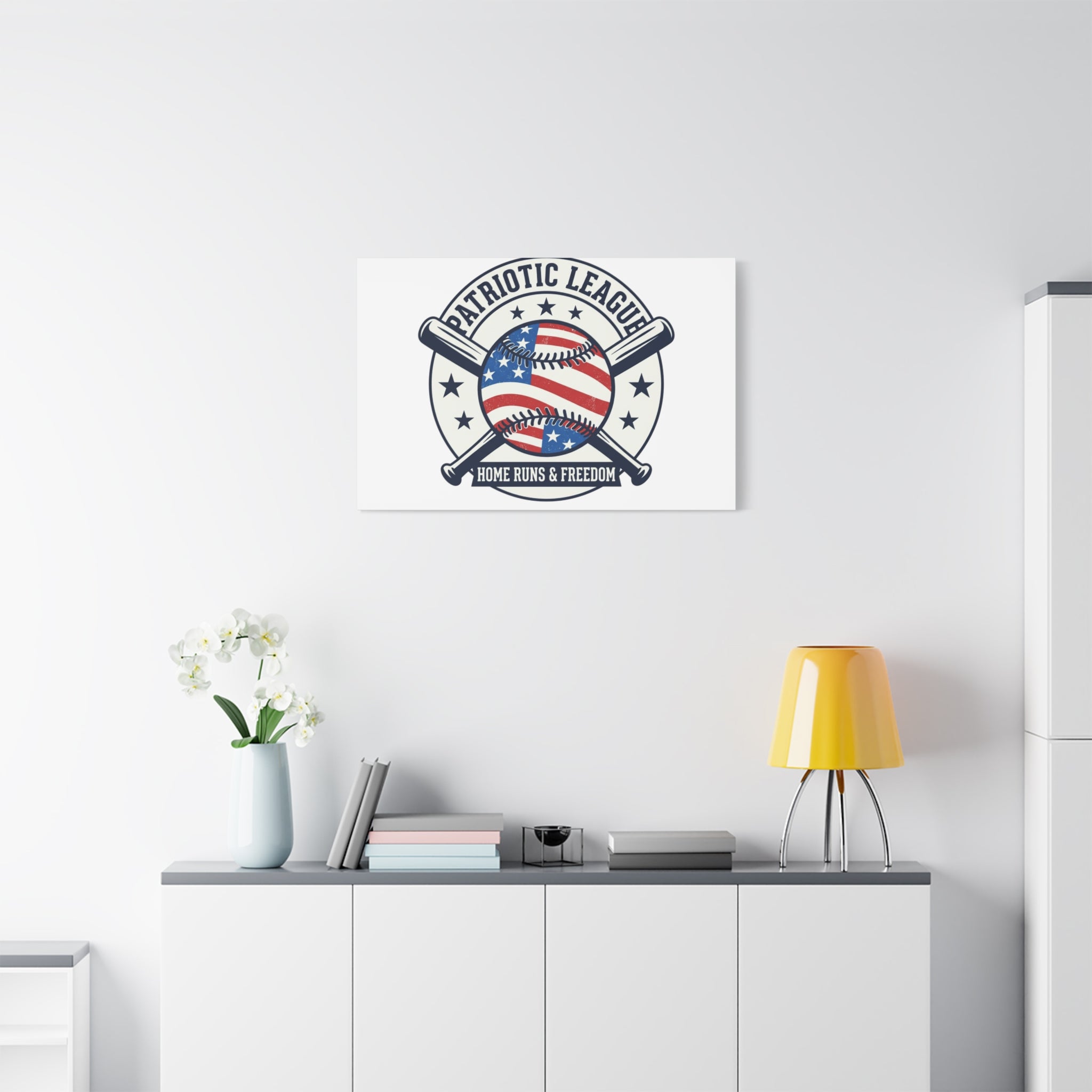 Patriotic Baseball Emblem Canvas | Vintage Red White Blue Baseball Wall Art