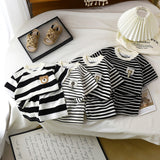 Children's Short-sleeve Set Black And White Striped Boys' T-shirt