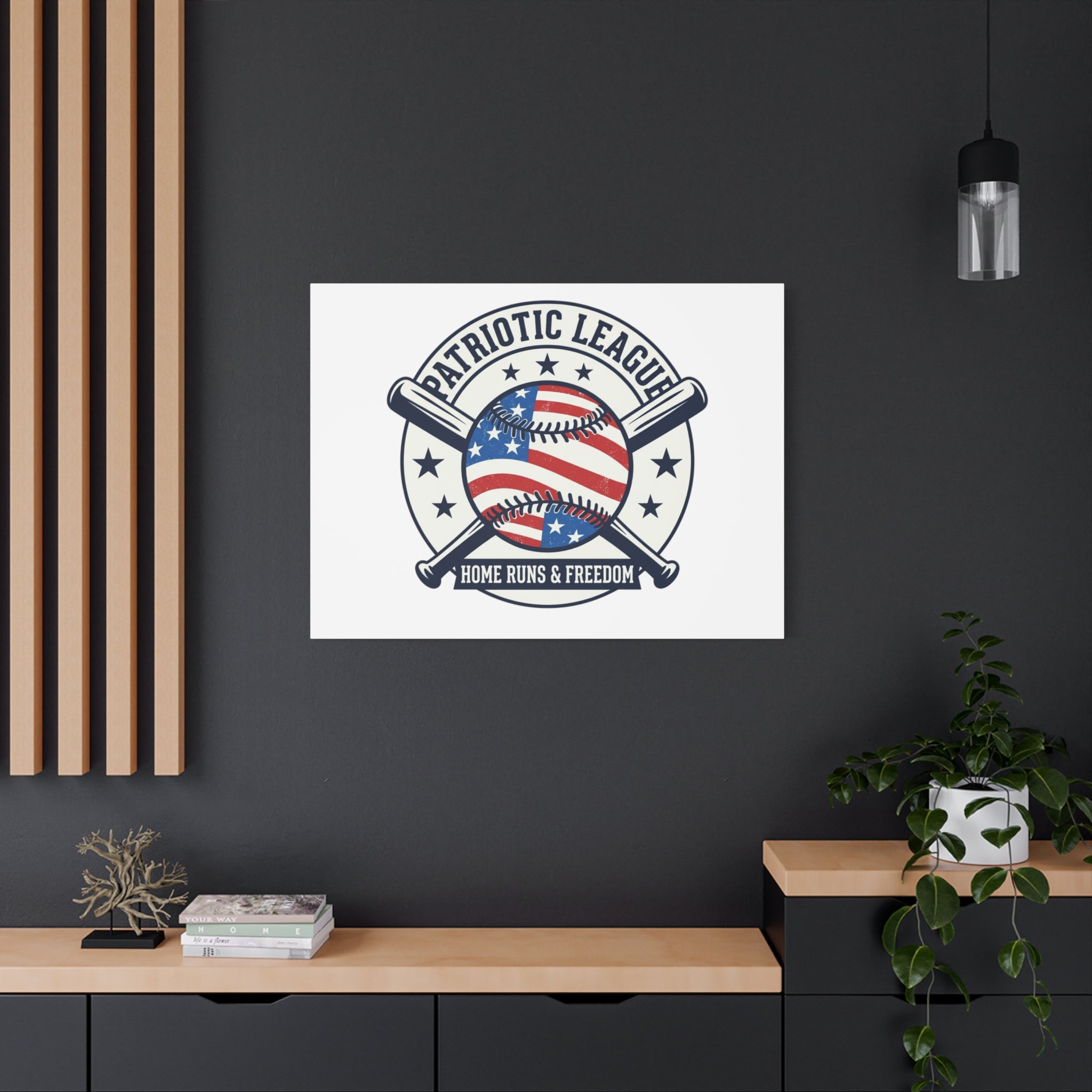 Patriotic Baseball Emblem Canvas | Vintage Red White Blue Baseball Wall Art