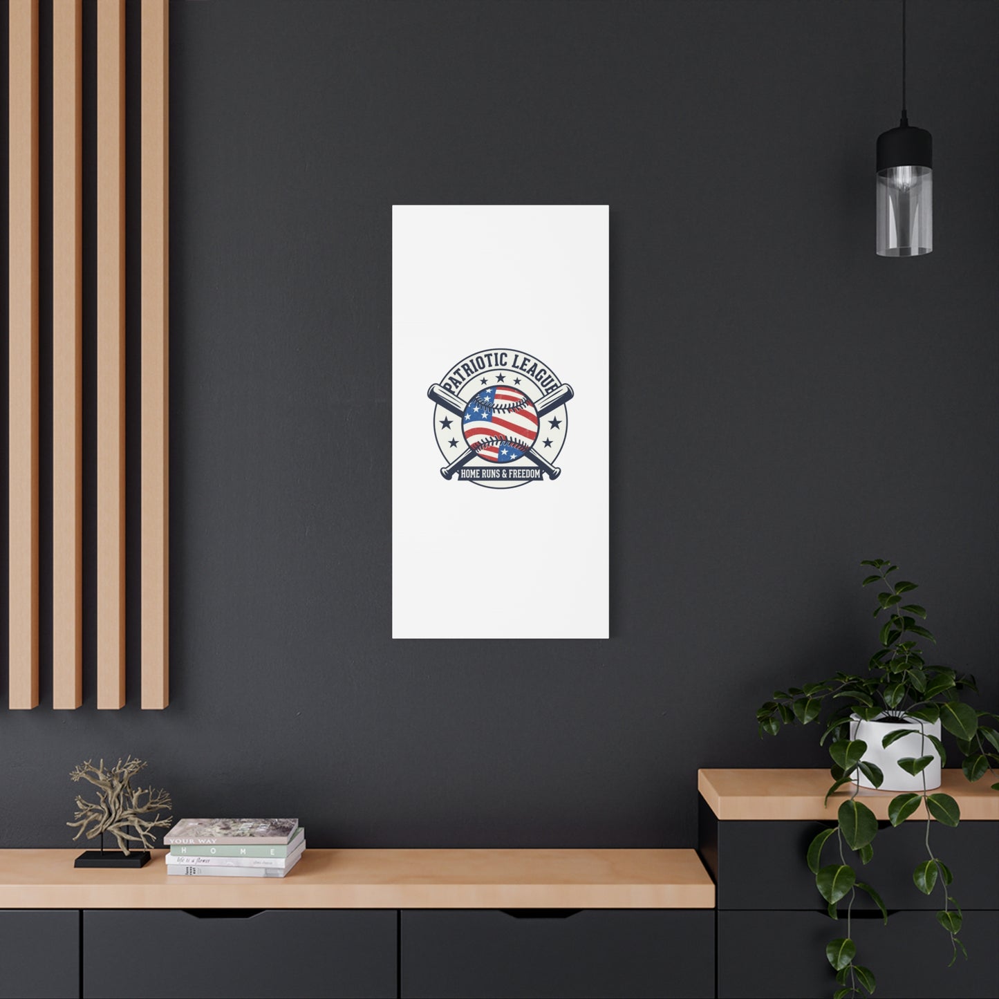 Patriotic Baseball Emblem Canvas | Vintage Red White Blue Baseball Wall Art
