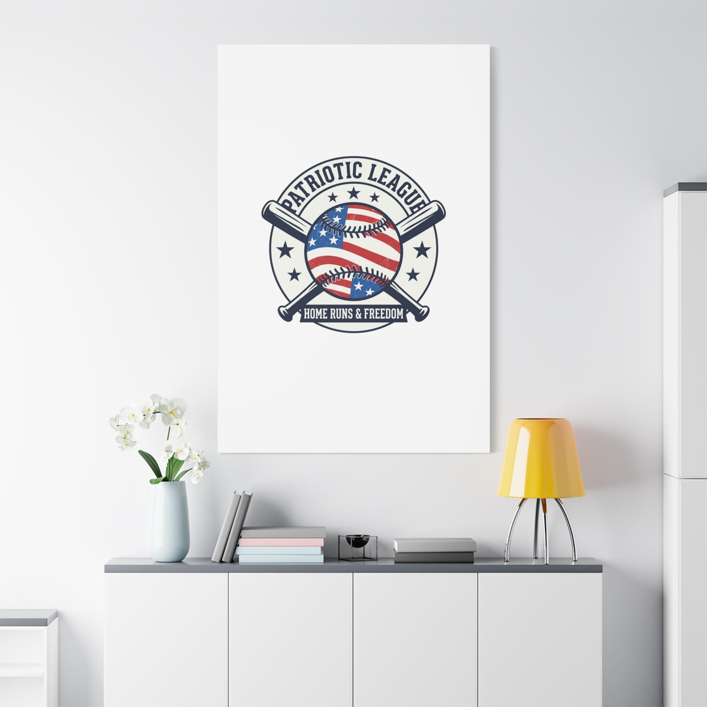 Patriotic Baseball Emblem Canvas | Vintage Red White Blue Baseball Wall Art