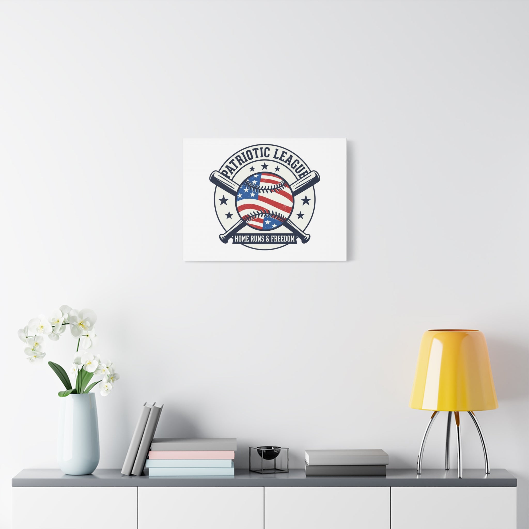 Patriotic Baseball Emblem Canvas | Vintage Red White Blue Baseball Wall Art