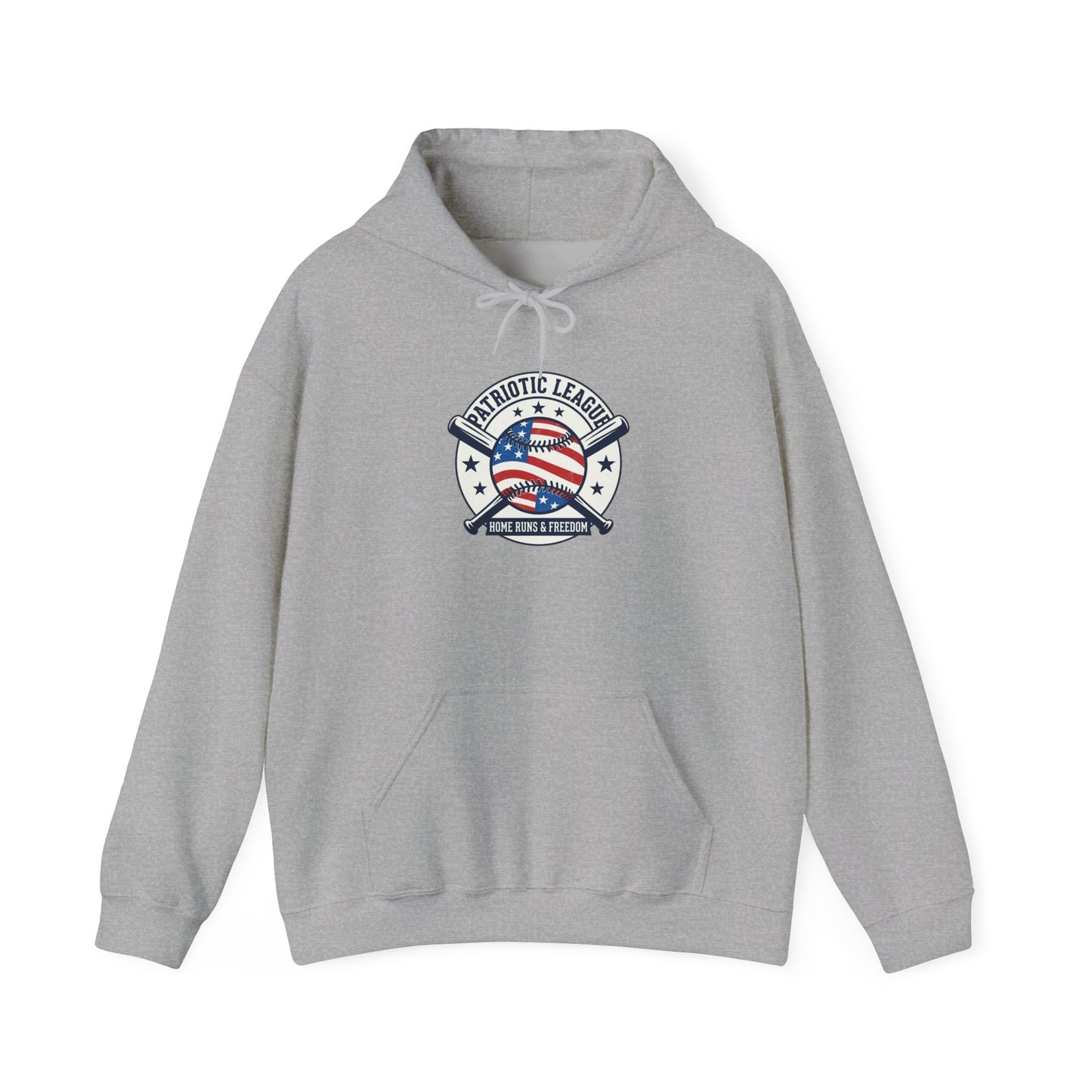 Patriotic Baseball Emblem Hoodie | vintage baseball graphic, red white blue