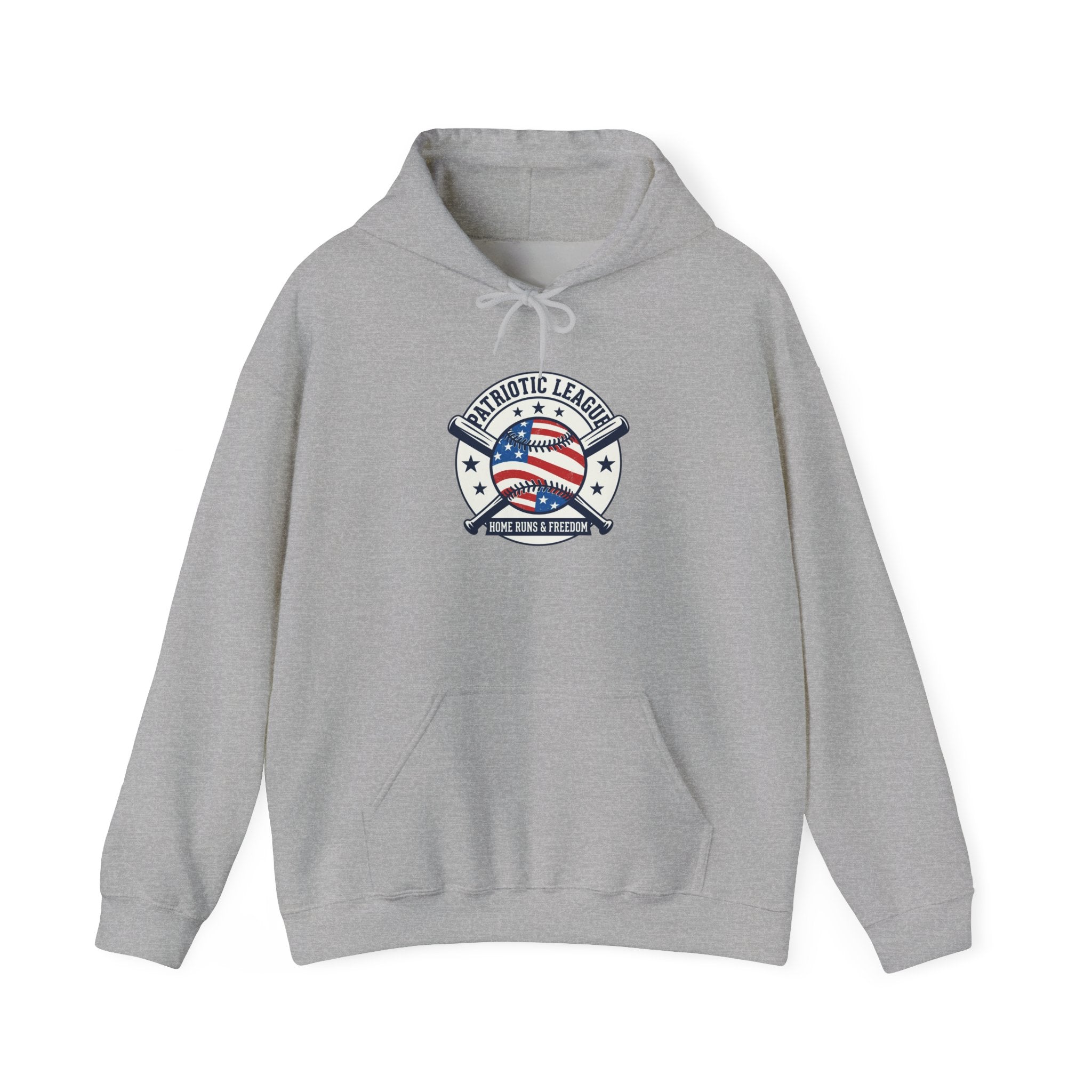 Patriotic Baseball Emblem Hoodie | vintage baseball graphic, red white blue