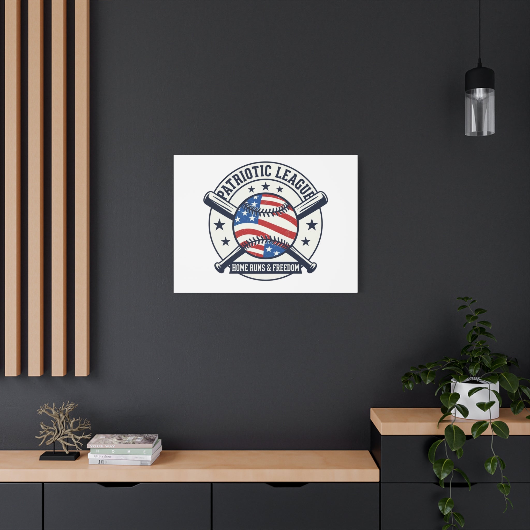 Patriotic Baseball Emblem Canvas | Vintage Red White Blue Baseball Wall Art