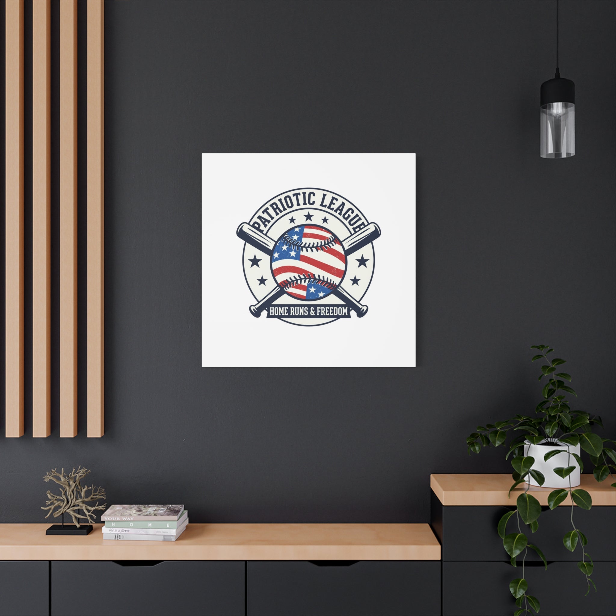 Patriotic Baseball Emblem Canvas | Vintage Red White Blue Baseball Wall Art