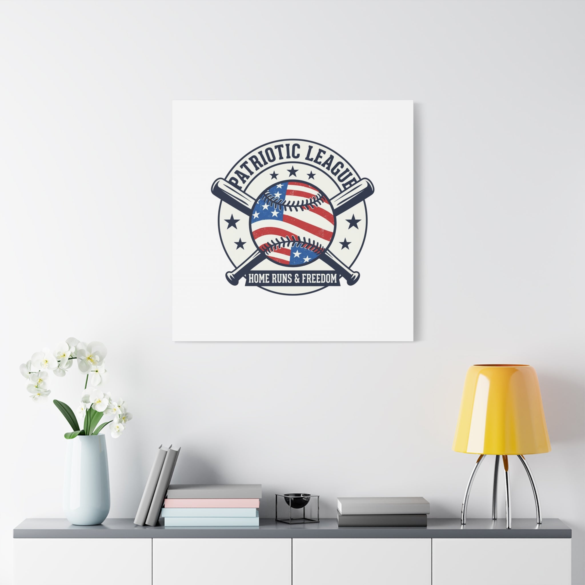 Patriotic Baseball Emblem Canvas | Vintage Red White Blue Baseball Wall Art