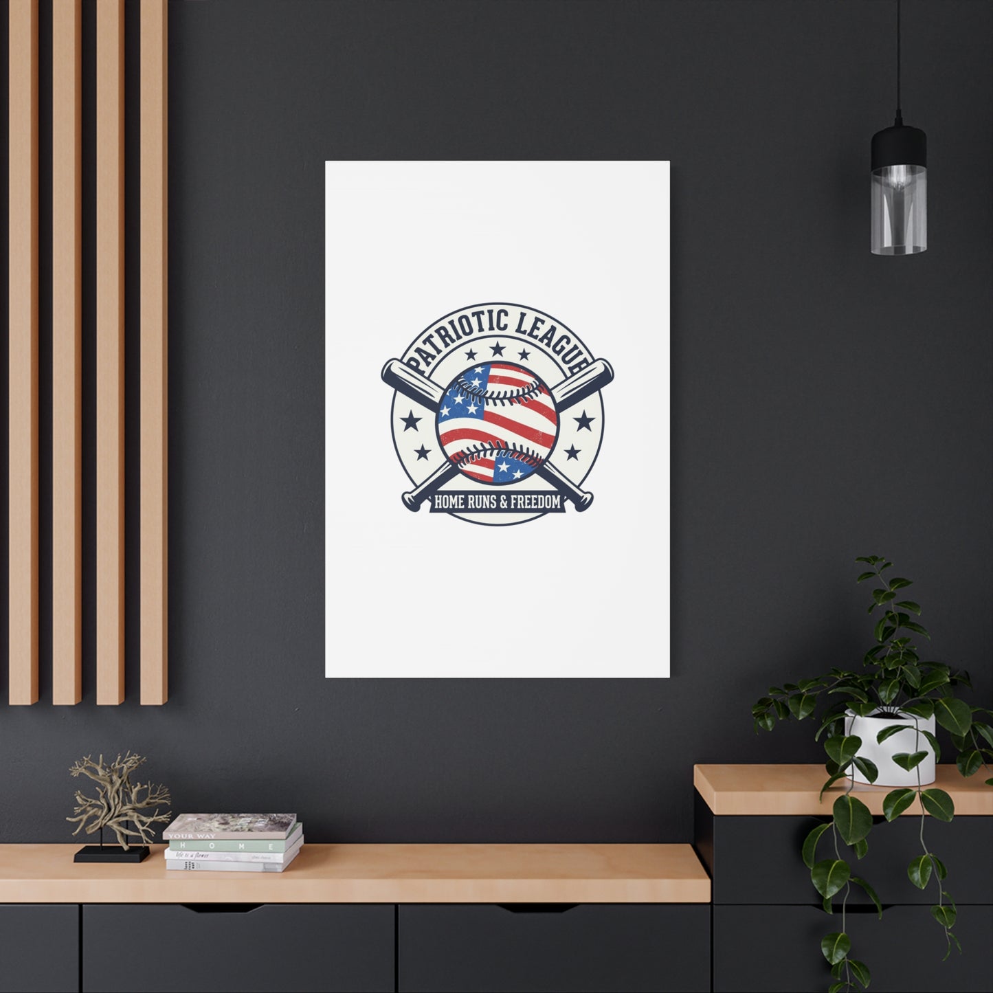 Patriotic Baseball Emblem Canvas | Vintage Red White Blue Baseball Wall Art