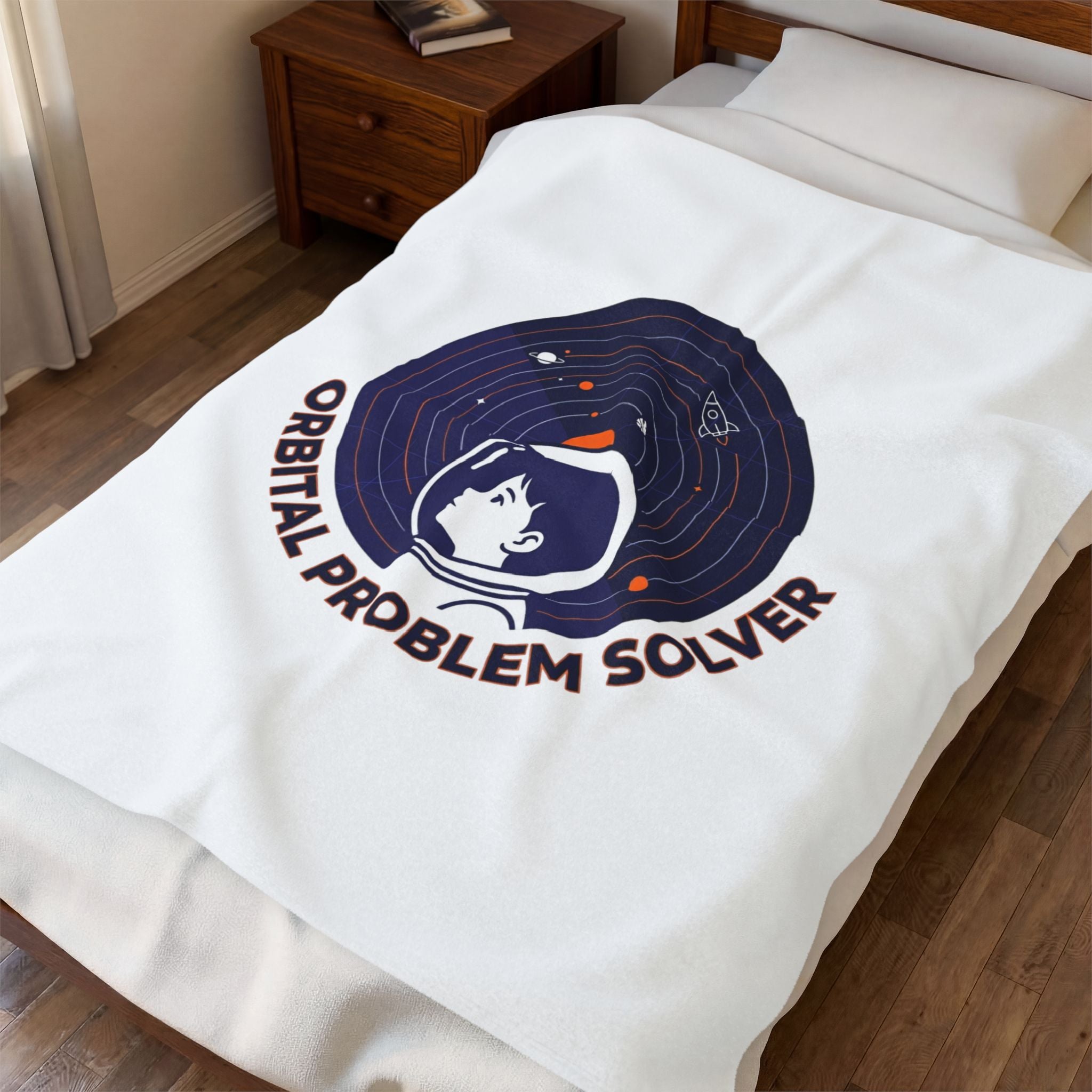 Orbital Problem Solver Velveteen Blanket | space, mission patch, astronaut