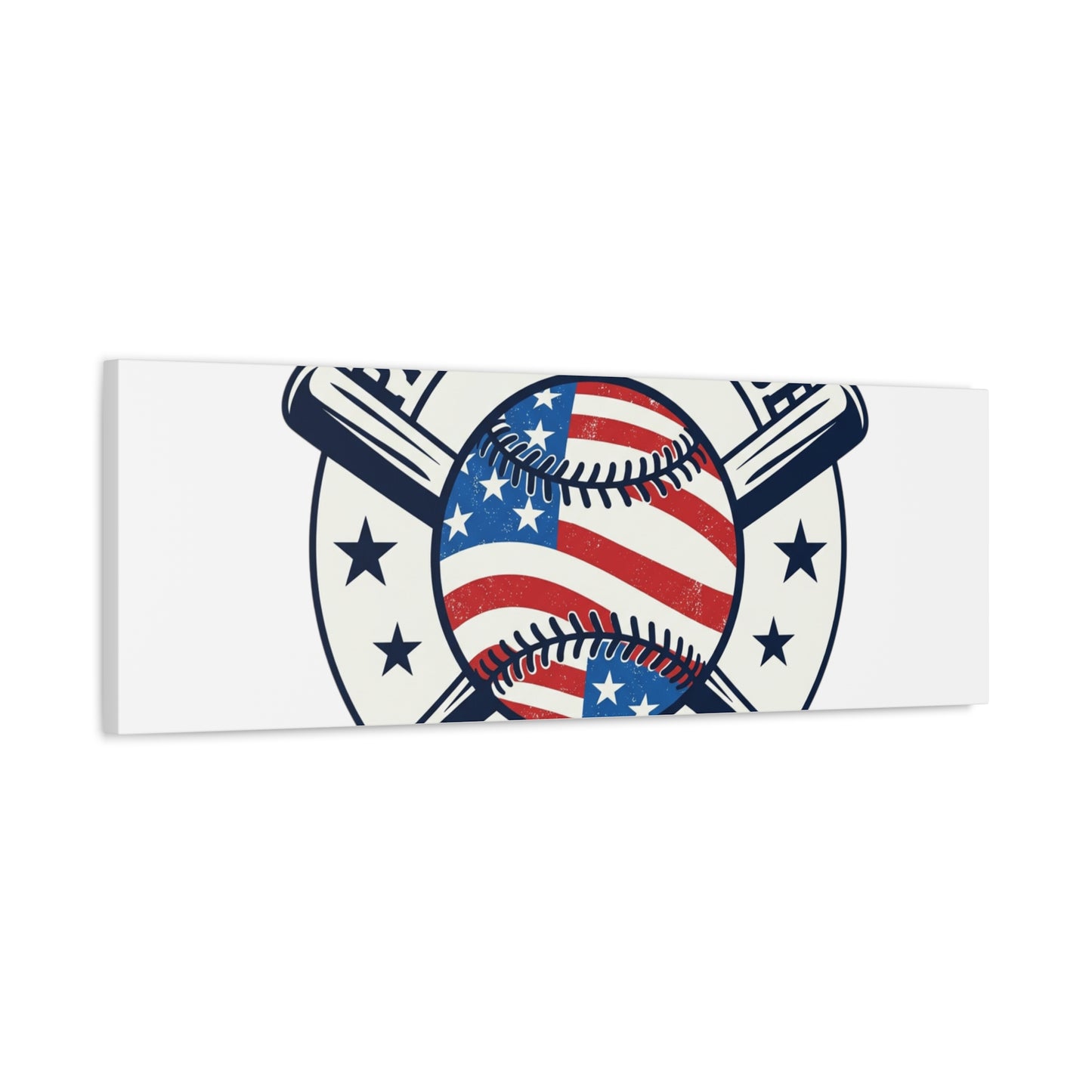Patriotic Baseball Emblem Canvas | Vintage Red White Blue Baseball Wall Art