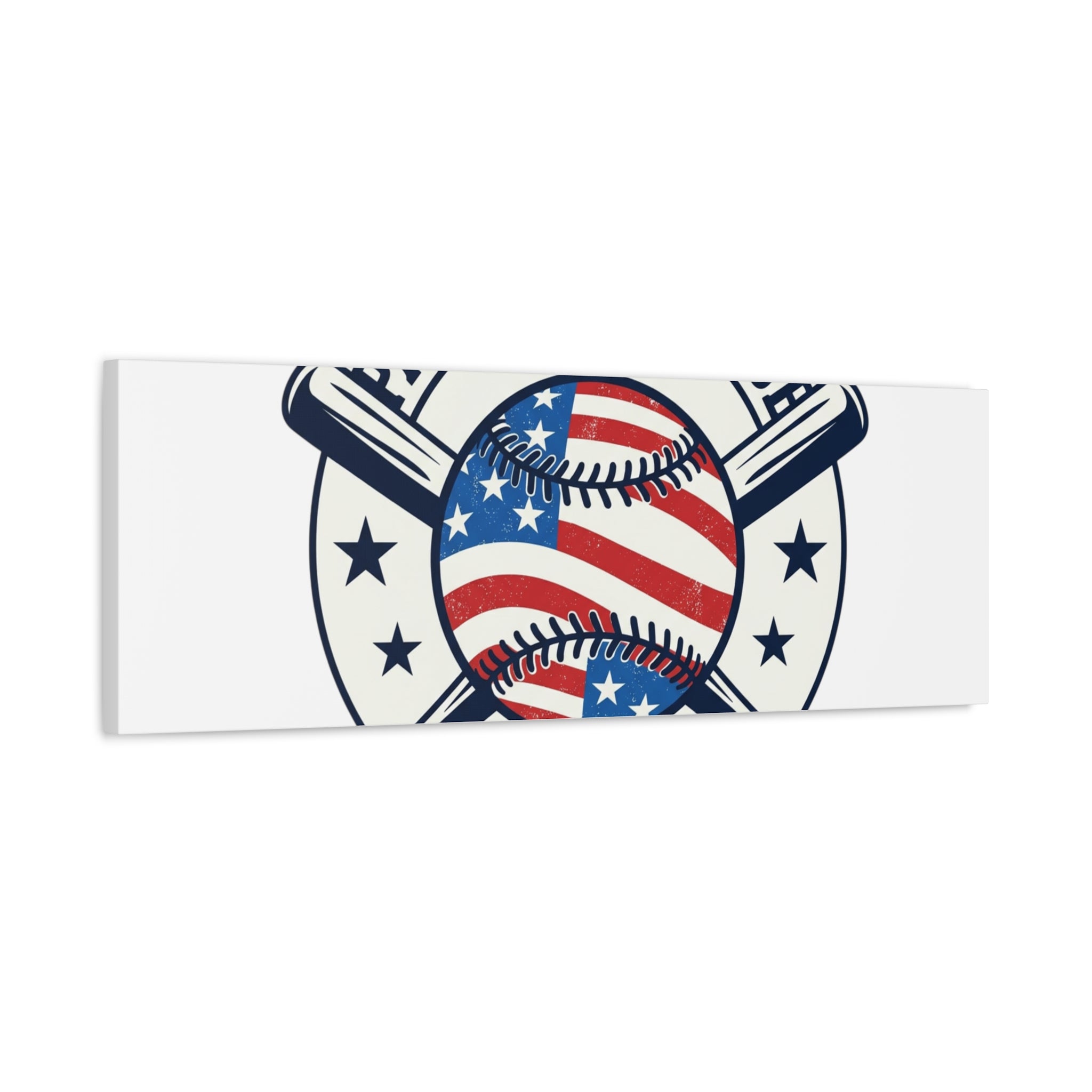 Patriotic Baseball Emblem Canvas | Vintage Red White Blue Baseball Wall Art