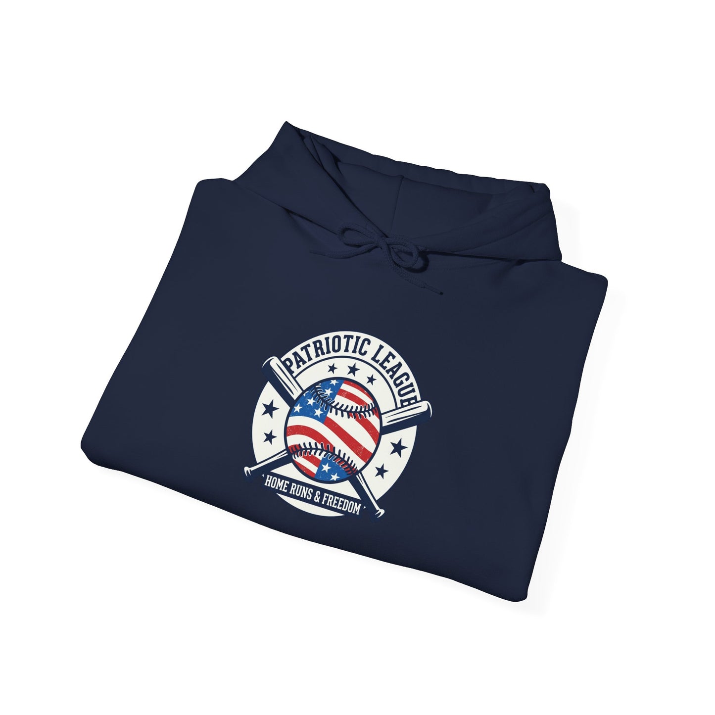 Patriotic Baseball Emblem Hoodie | vintage baseball graphic, red white blue