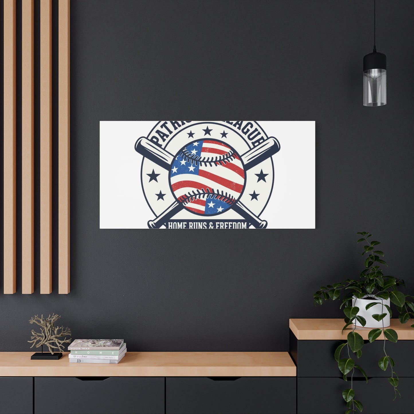 Patriotic Baseball Emblem Canvas | Vintage Red White Blue Baseball Wall Art