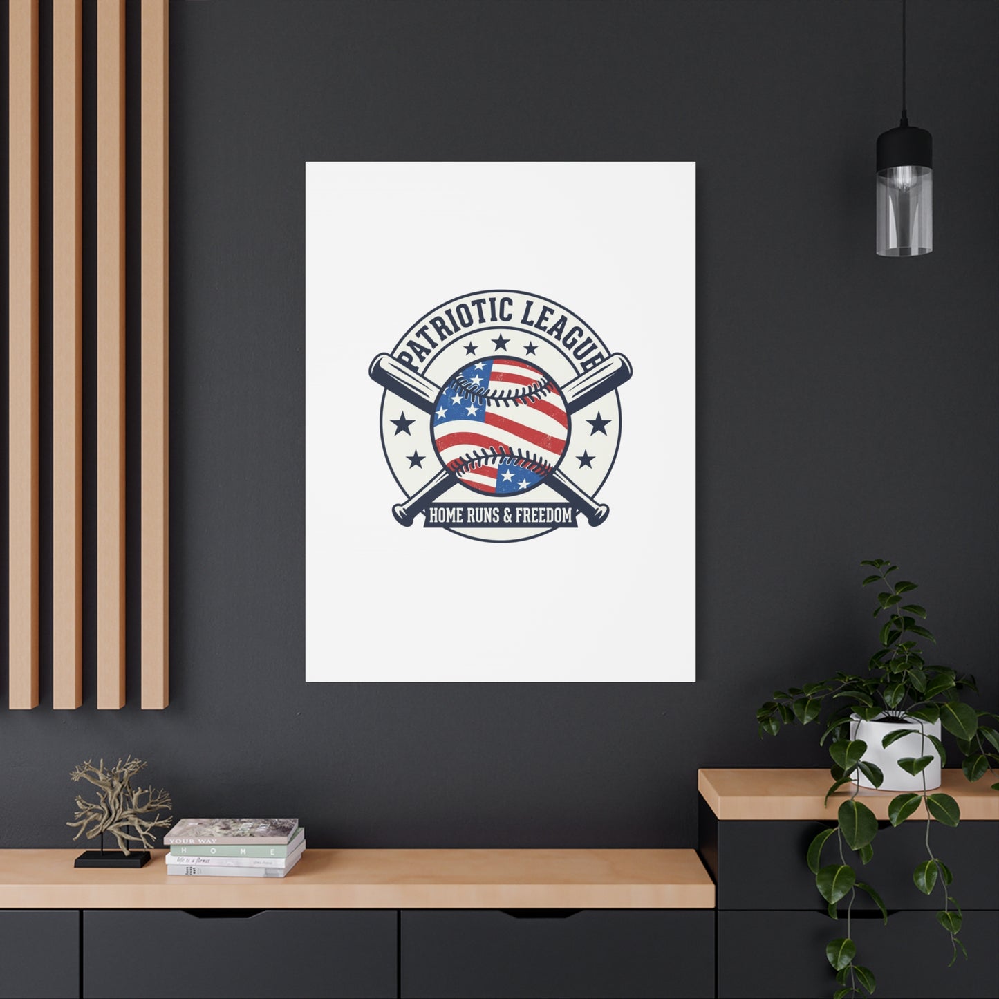 Patriotic Baseball Emblem Canvas | Vintage Red White Blue Baseball Wall Art