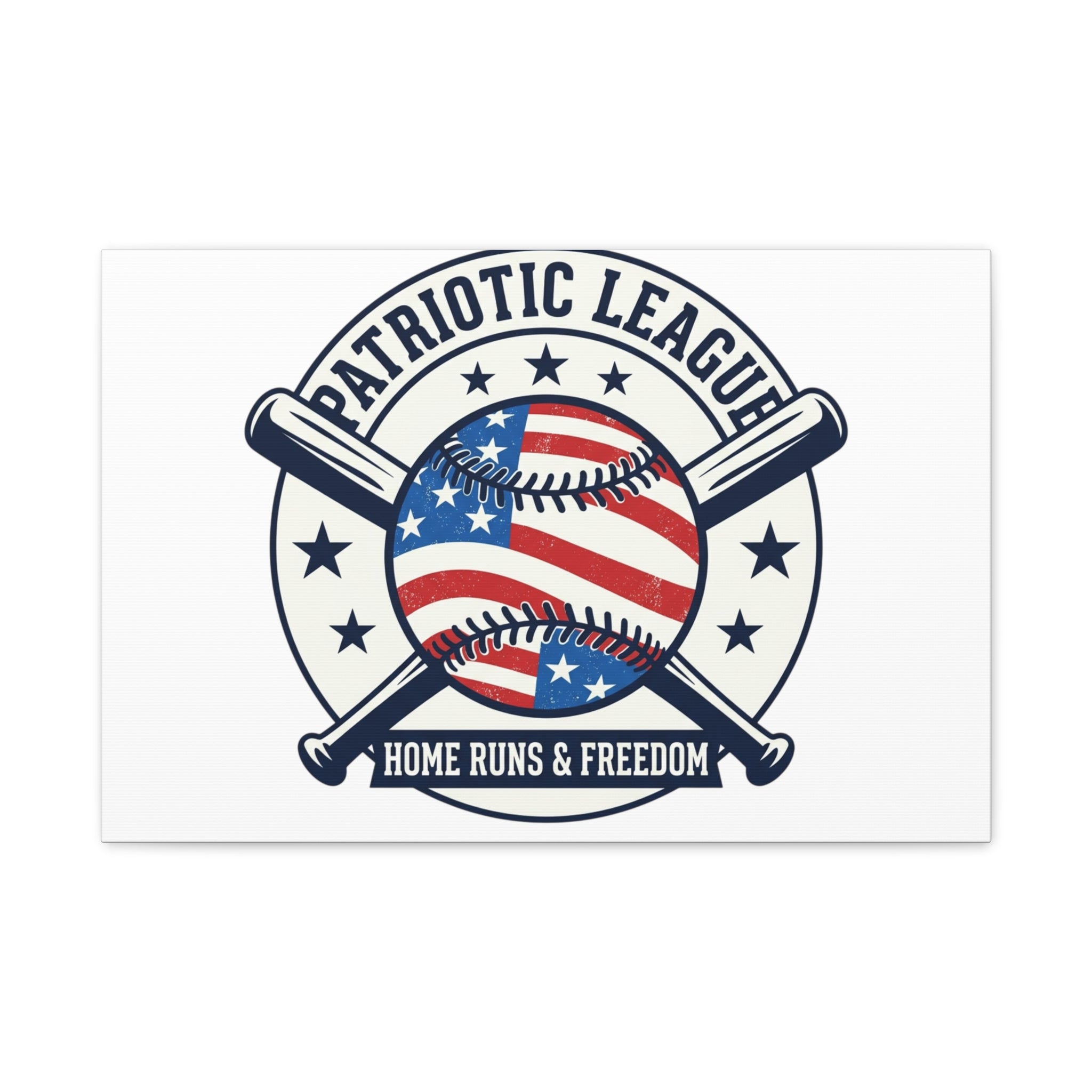 Patriotic Baseball Emblem Canvas | Vintage Red White Blue Baseball Wall Art