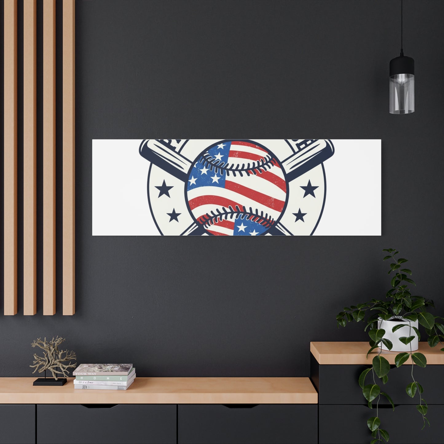 Patriotic Baseball Emblem Canvas | Vintage Red White Blue Baseball Wall Art