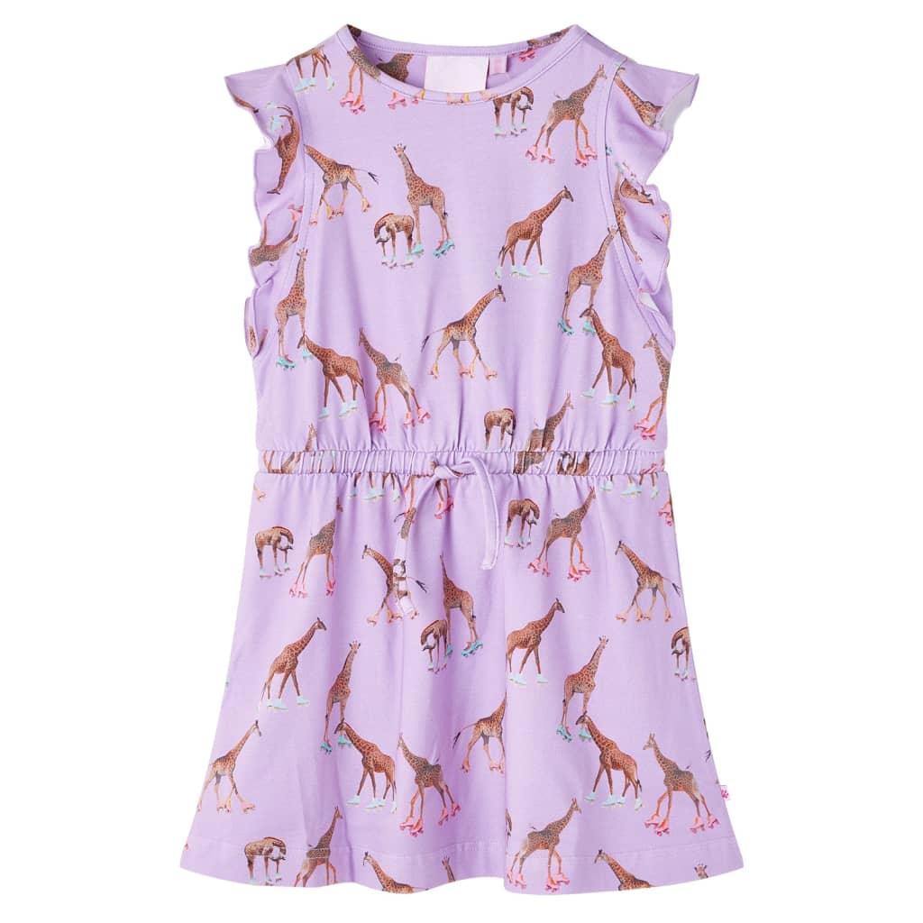 Children's dress with ruffled sleeves and waistband, size 104.