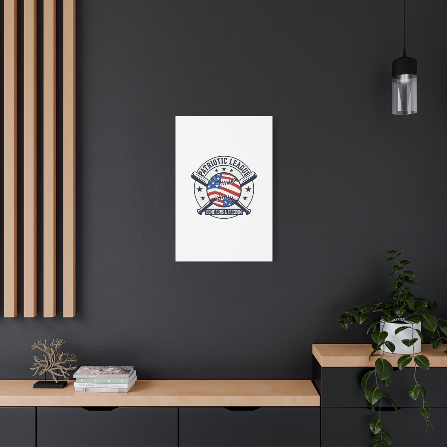 Patriotic Baseball Emblem Canvas | Vintage Red White Blue Baseball Wall Art