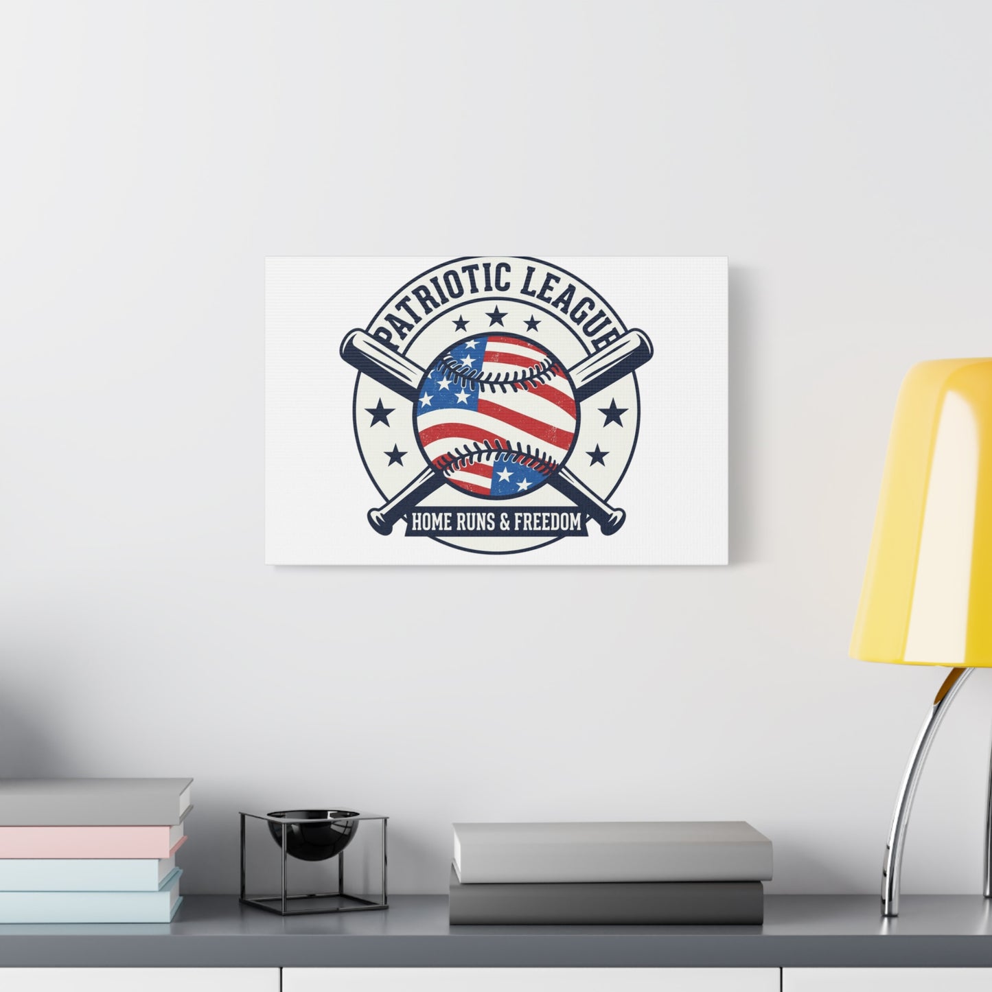 Patriotic Baseball Emblem Canvas | Vintage Red White Blue Baseball Wall Art