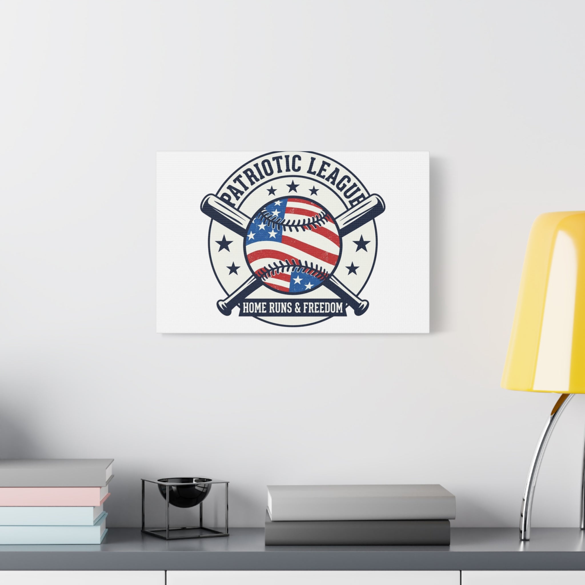 Patriotic Baseball Emblem Canvas | Vintage Red White Blue Baseball Wall Art