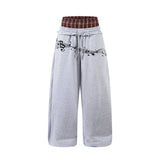Double Waistband Design Spring Casual Wide Leg Pants with Music Note Graffiti Loose Fit