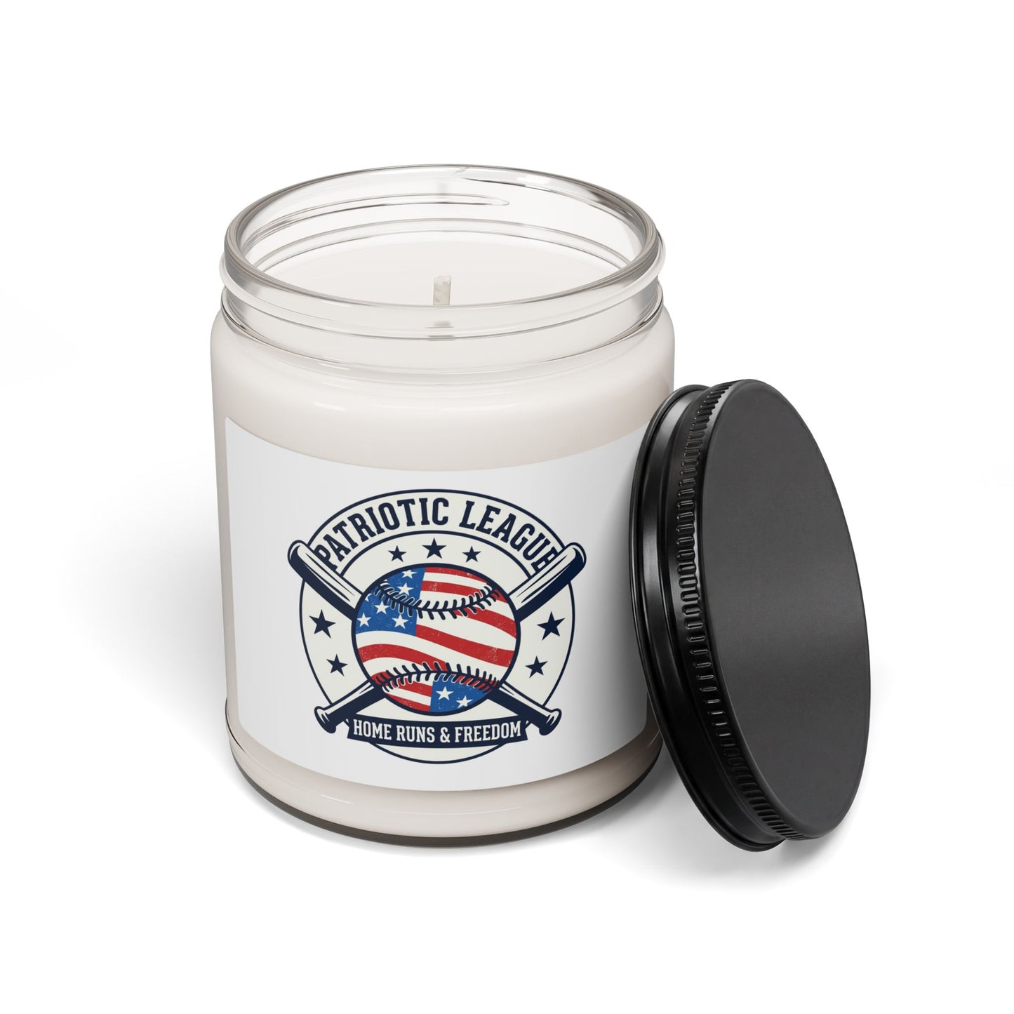 Patriotic Baseball Logo Candle | Soy Candle, Red White Blue Ballpark Aesthetic