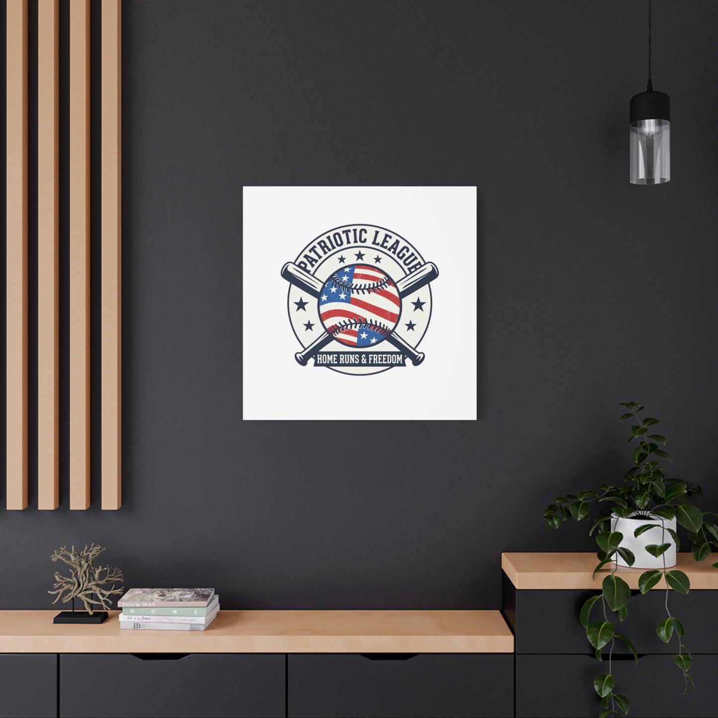 Patriotic Baseball Emblem Canvas | Vintage Red White Blue Baseball Wall Art
