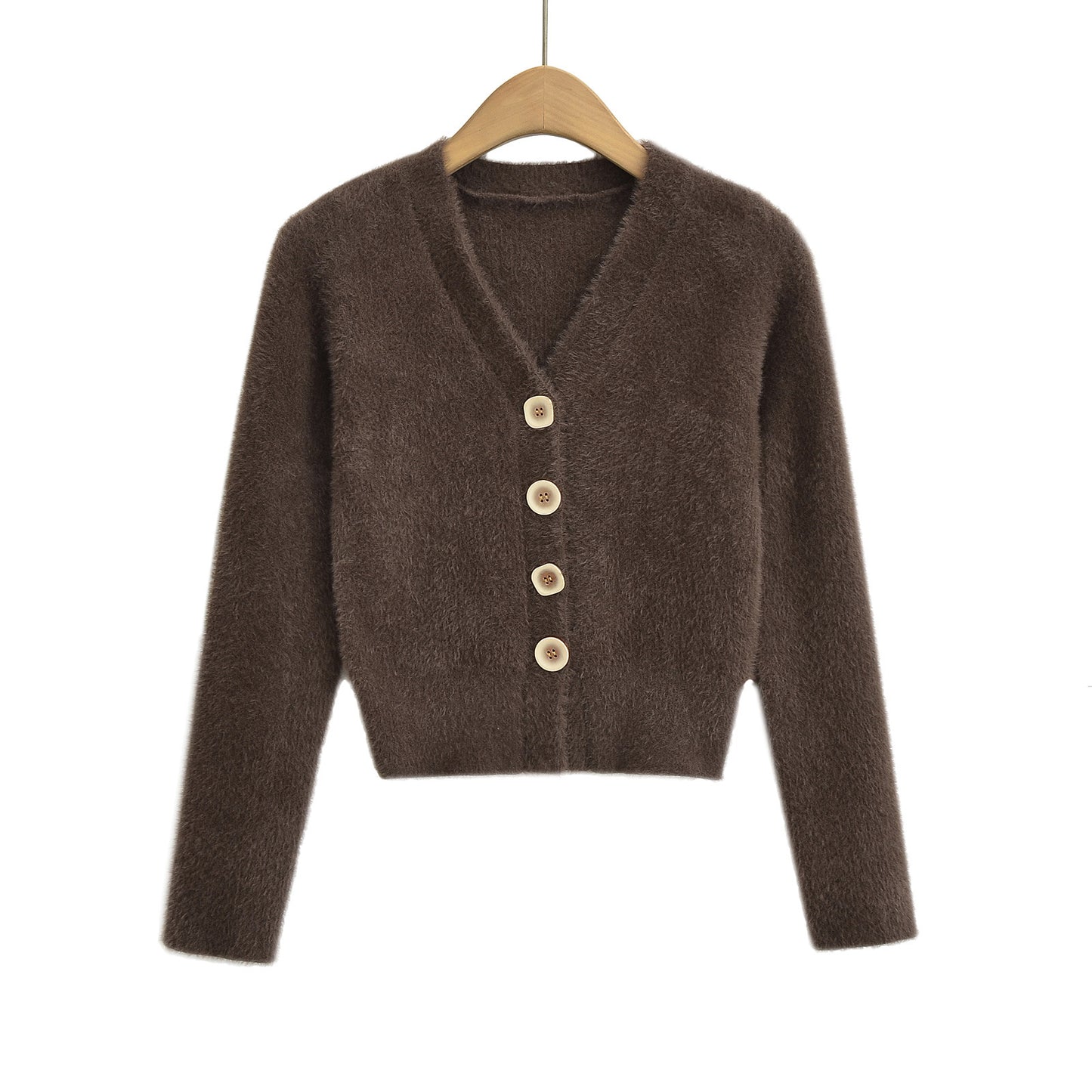 V-neck single breasted long sleeved top cardigan sweater