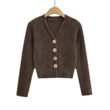 V-neck single breasted long sleeved top cardigan sweater