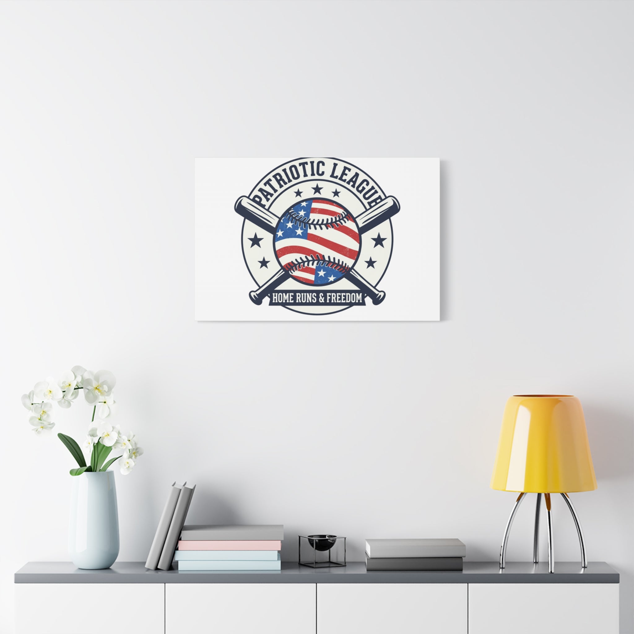 Patriotic Baseball Emblem Canvas | Vintage Red White Blue Baseball Wall Art