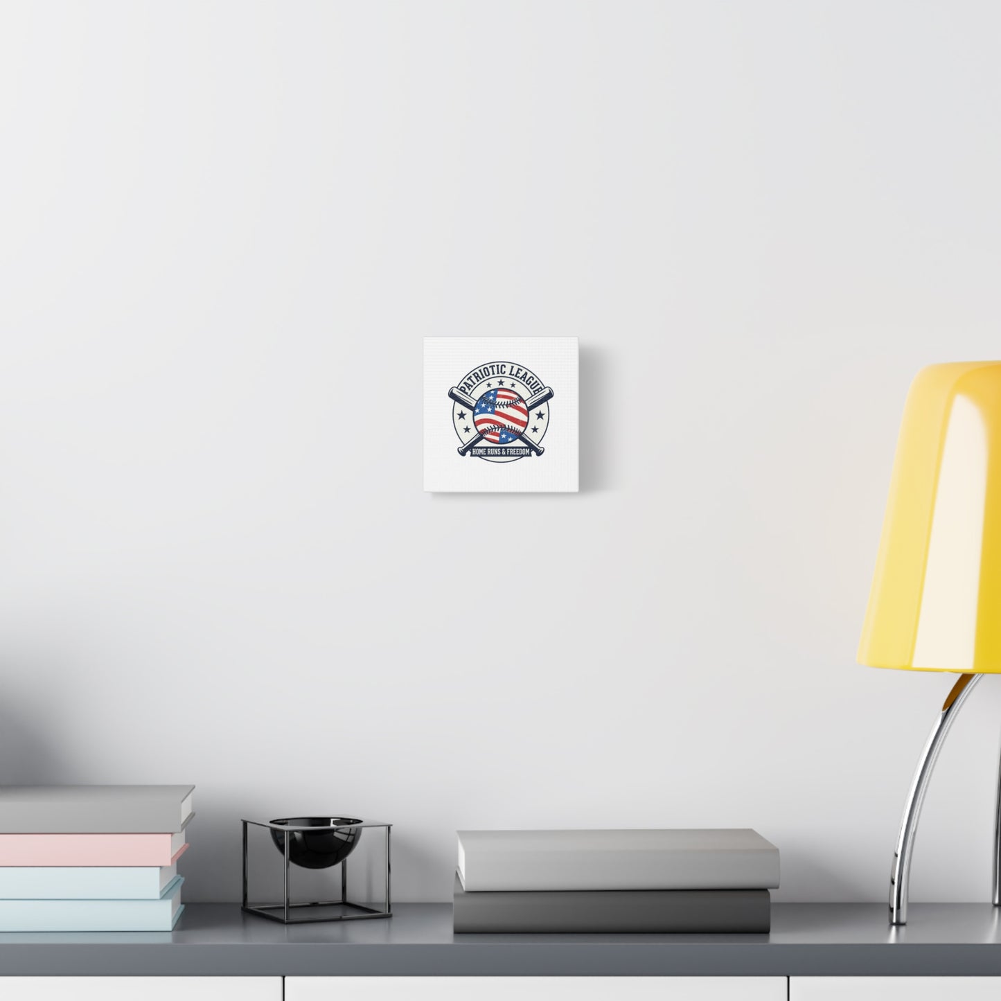 Patriotic Baseball Emblem Canvas | Vintage Red White Blue Baseball Wall Art