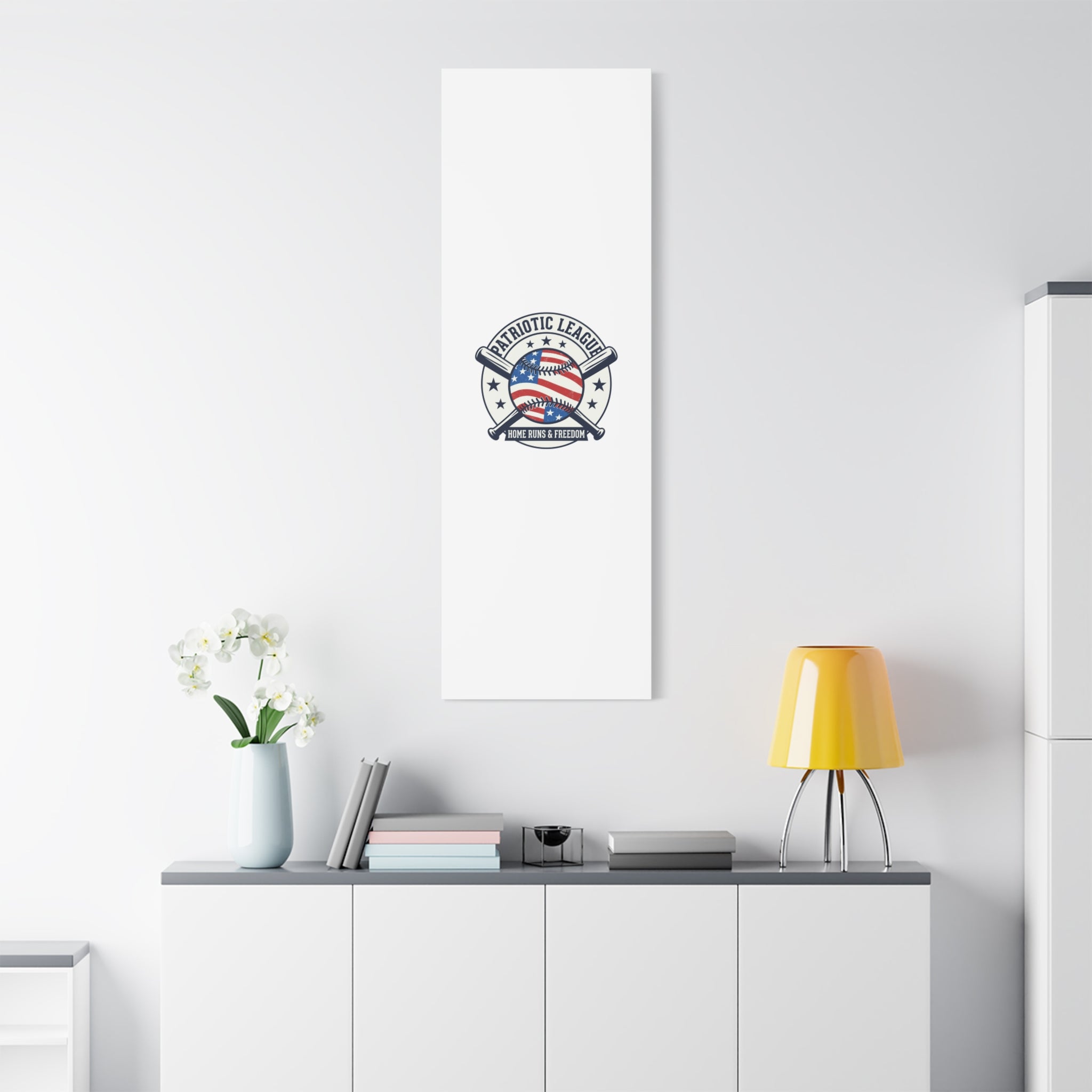 Patriotic Baseball Emblem Canvas | Vintage Red White Blue Baseball Wall Art