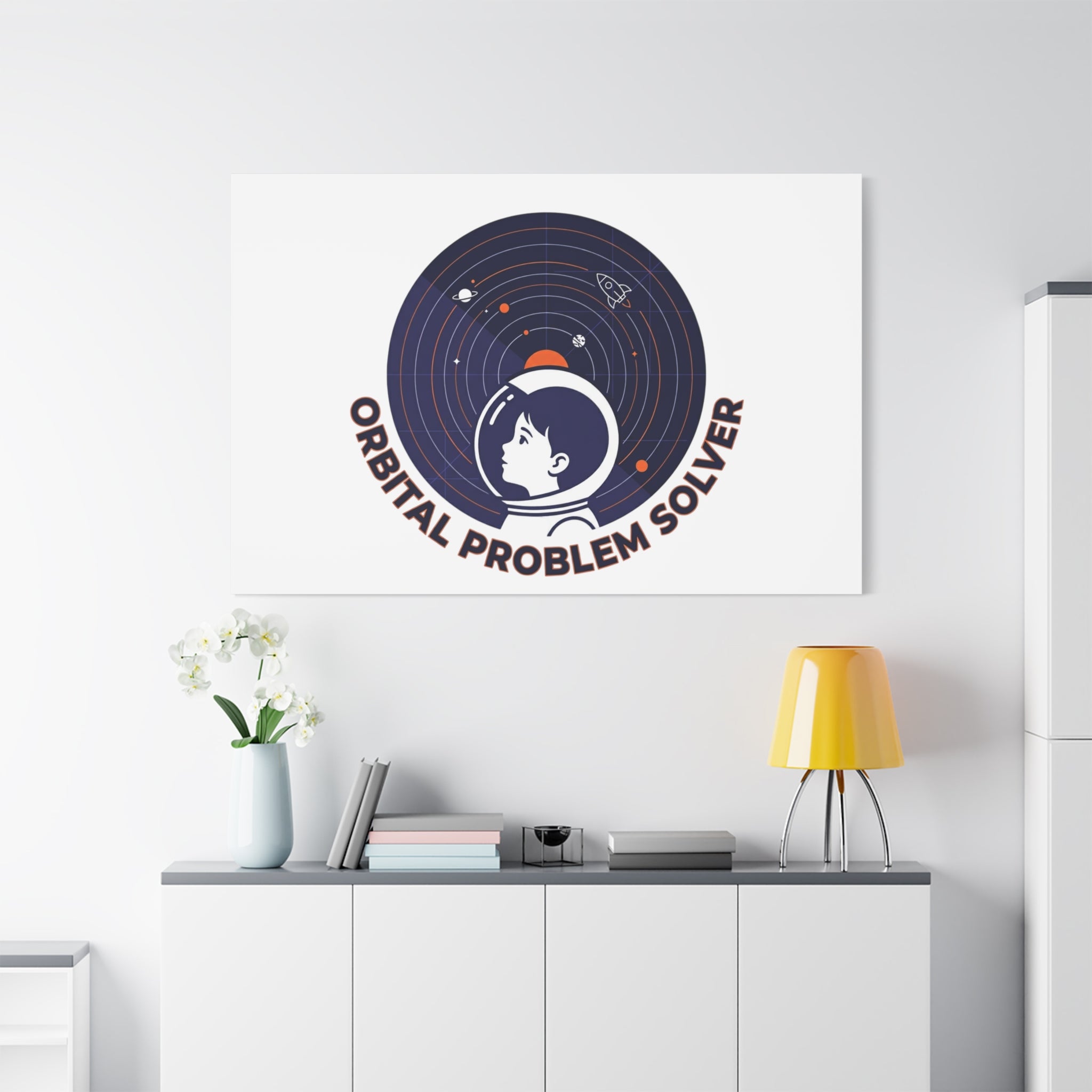 Orbital Problem Solver Canvas | space mission patch, astronaut art, cosmic science