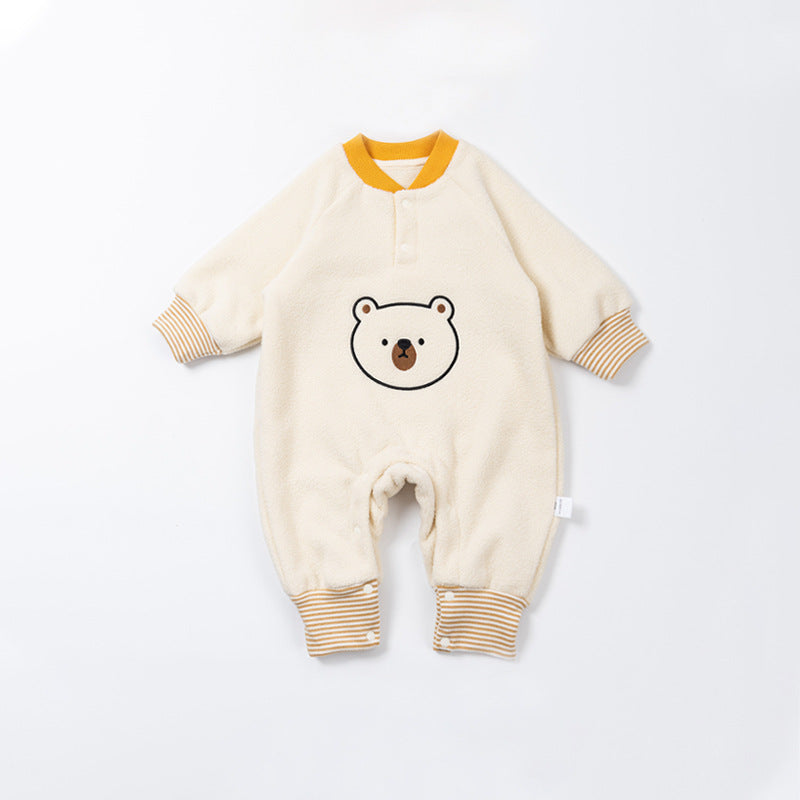 Baby Fleece-lined Cartoon Bear Thickened Jumpsuit