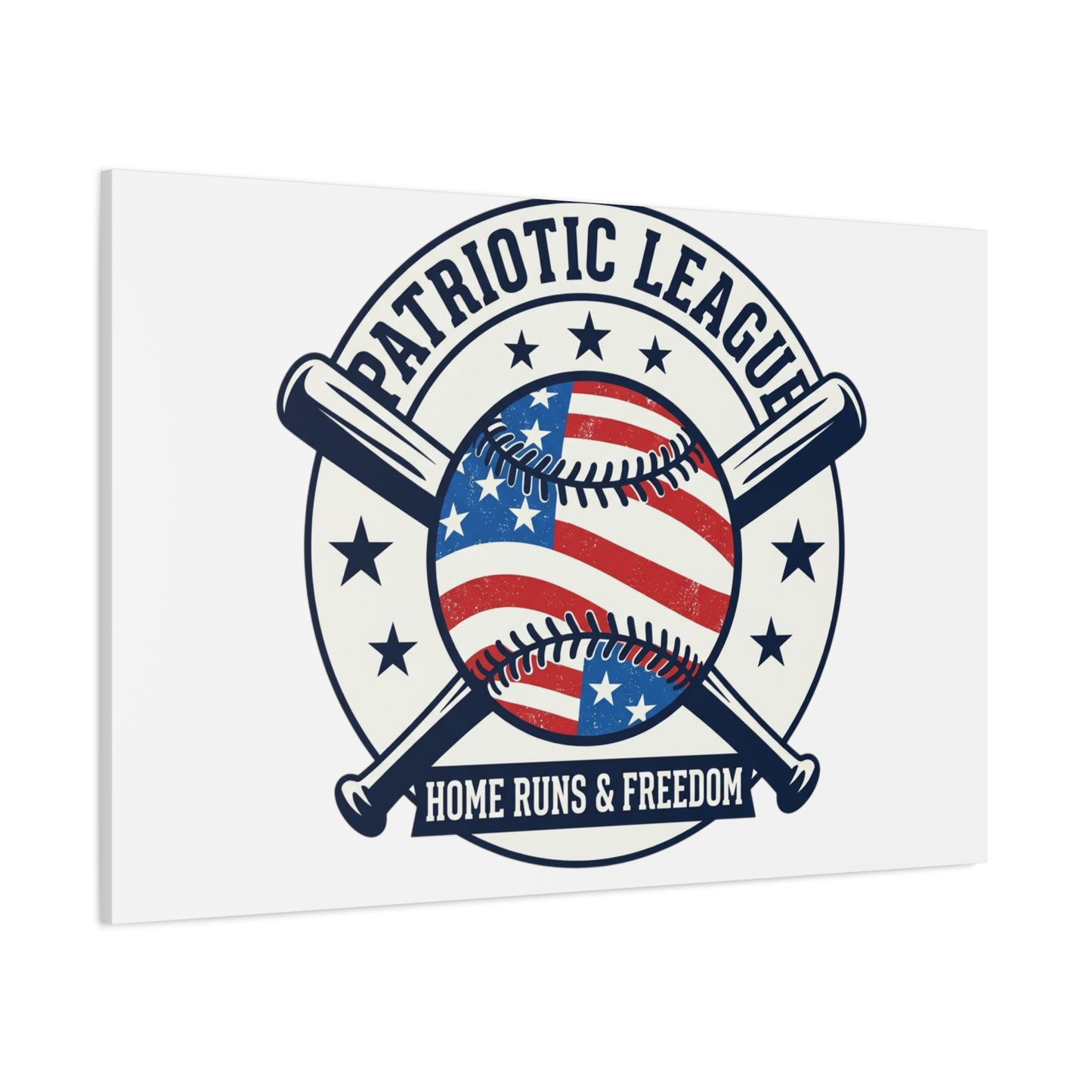 Patriotic Baseball Emblem Canvas | Vintage Red White Blue Baseball Wall Art