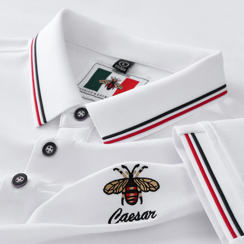Embroidered Little Bee Short-Sleeve Lapel Polo Shirt
