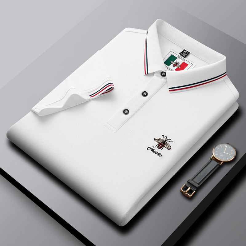 Embroidered Little Bee Short-Sleeve Lapel Polo Shirt