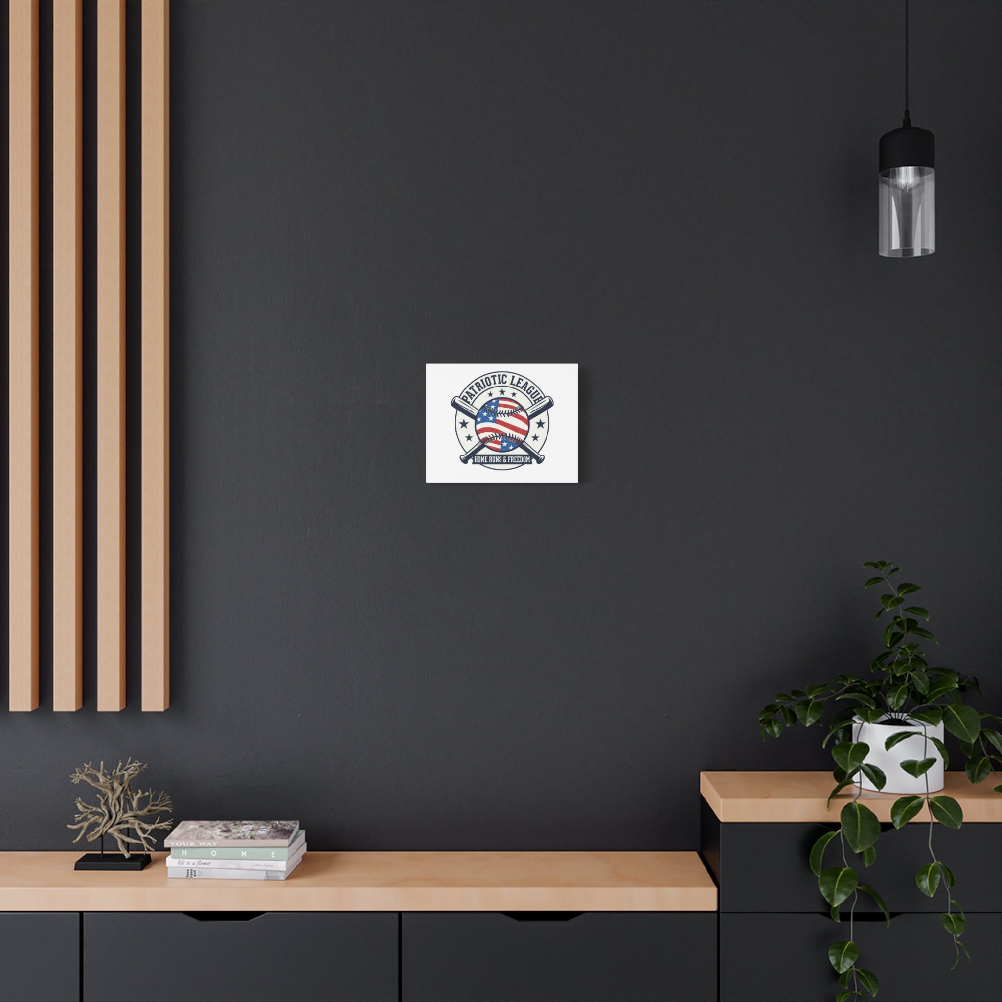 Patriotic Baseball Emblem Canvas | Vintage Red White Blue Baseball Wall Art