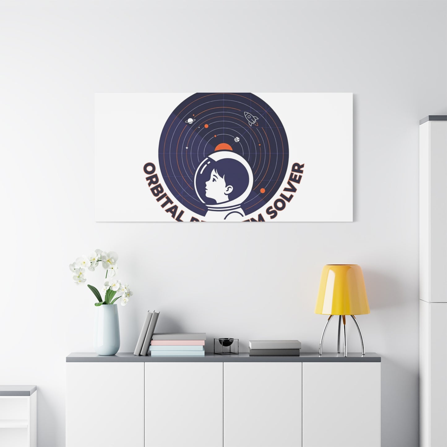 Orbital Problem Solver Canvas | space mission patch, astronaut art, cosmic science