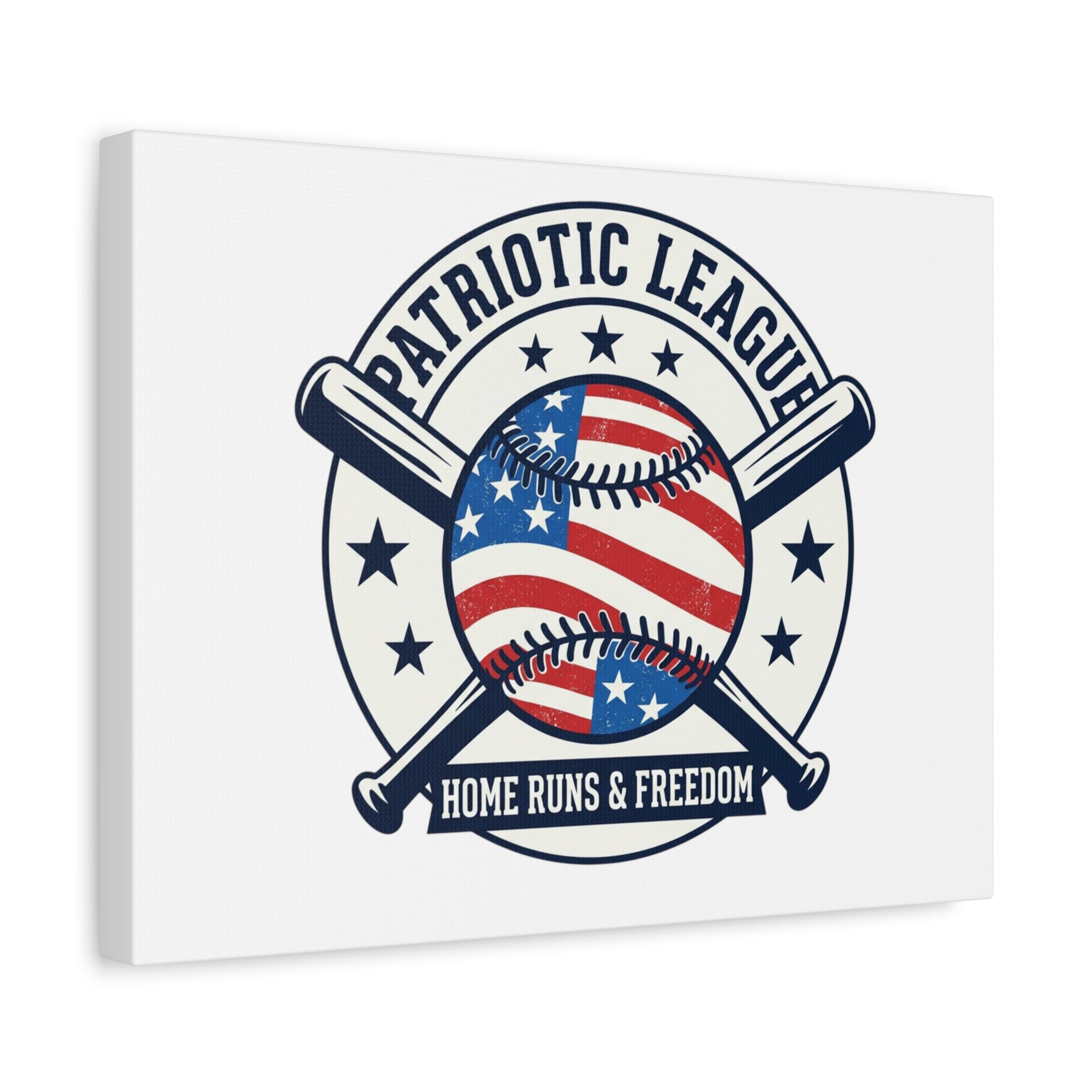 Patriotic Baseball Emblem Canvas | Vintage Red White Blue Baseball Wall Art
