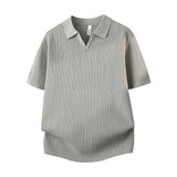 Slim-fit Lapel Solid-color Casual Thin Half-sleeve Mens