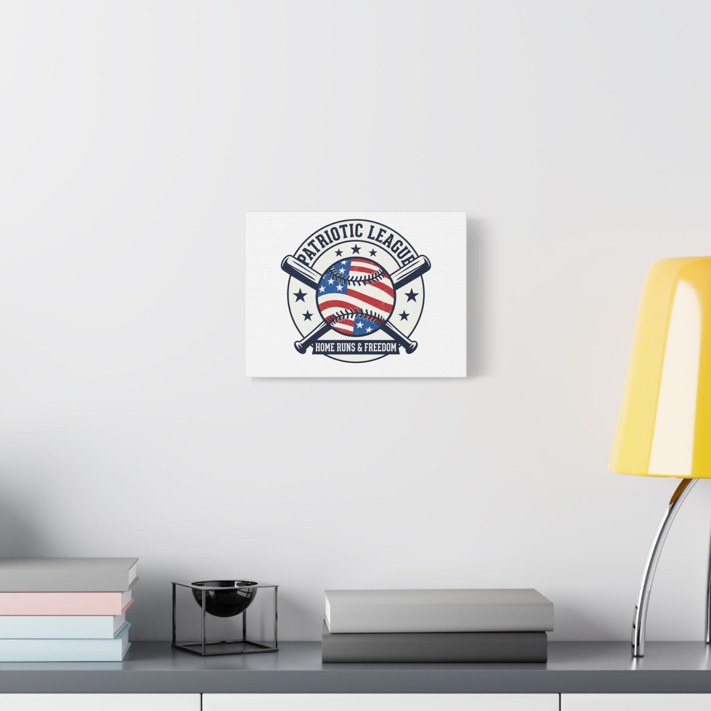 Patriotic Baseball Emblem Canvas | Vintage Red White Blue Baseball Wall Art