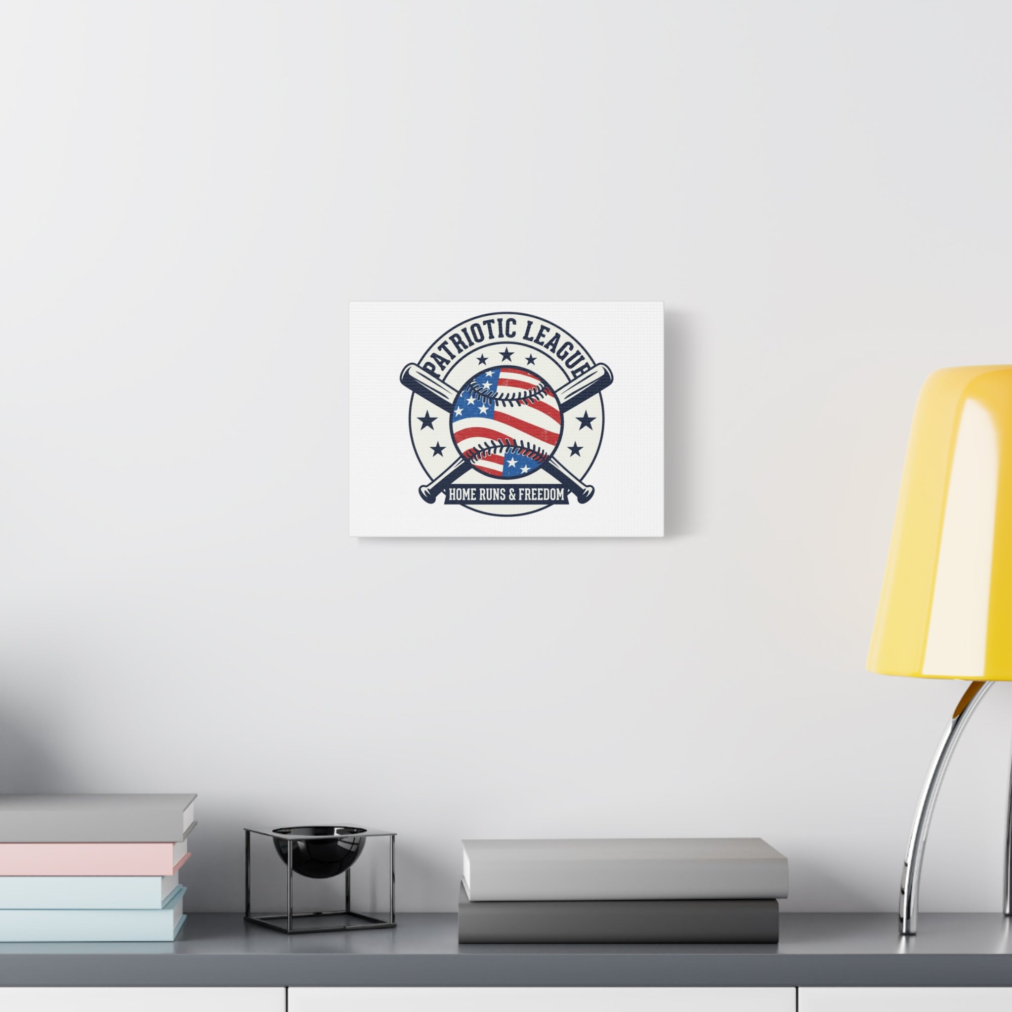 Patriotic Baseball Emblem Canvas | Vintage Red White Blue Baseball Wall Art