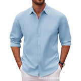 New Mens Long-sleeve Lapel Solid-color Shirt