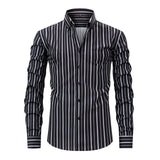 Men's Digital Printed Striped Long-sleeved Lapel Shirt