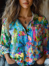 Women's Fashion Plus-size Lapel Long-sleeve Shirt Top